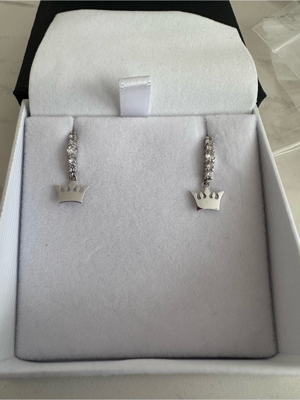 J.Estina 14k White Gold Crown Drop Earrings with Cubic Zirconia